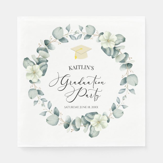 Green Eucalyptus Botanical Graduation Party Napkins (Front)