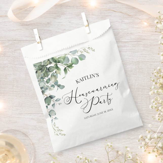 Green Eucalyptus Botanical Housewarming Party Favor Bag (Clipped)