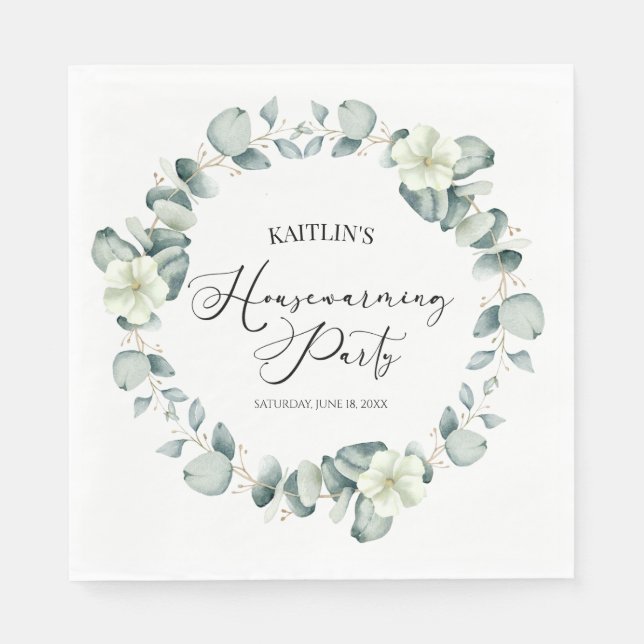 Green Eucalyptus Botanical Housewarming Party Napkins (Front)