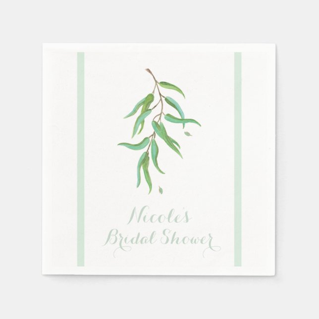 Green Eucalyptus Botanical Leaves Rustic Wedding Napkins (Front)