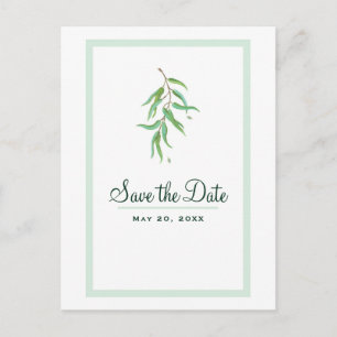 Green Eucalyptus Botanical Leaves Save the Date Announcement Postcard