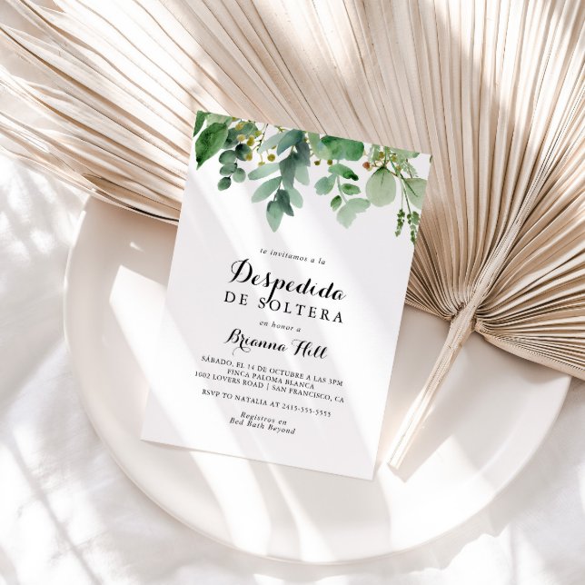 Green Eucalyptus Botanical Spanish Bridal Shower Invitation