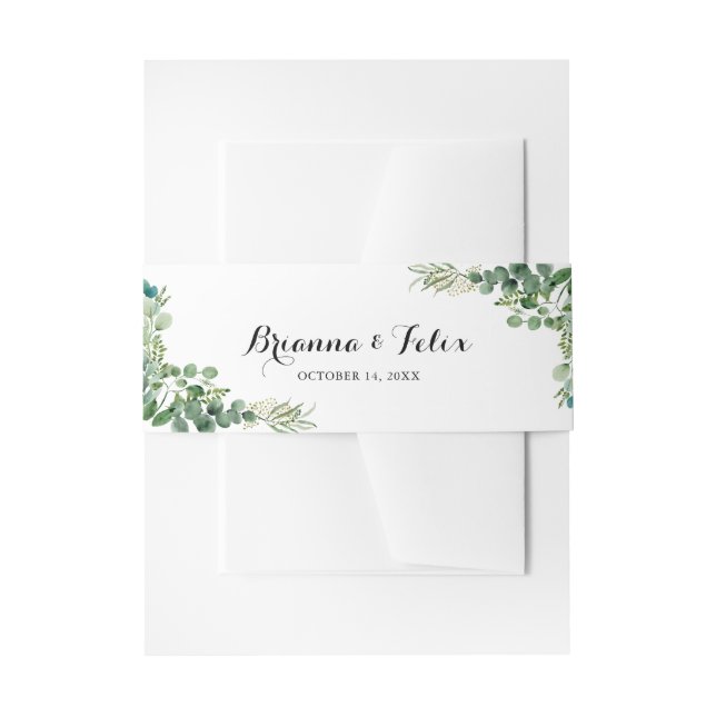 Green Eucalyptus Botanical Wedding Invitation Belly Band (Front Example)