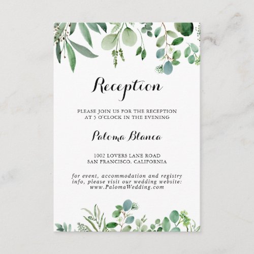 Green Eucalyptus Botanical Wedding Reception Enclosure Card