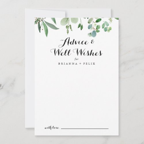 Green Eucalyptus Botanical Wedding Well Wishes Advice Card