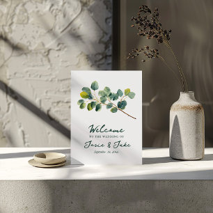 Green eucalyptus branch wedding welcome sign