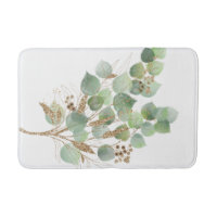 GREEN EUCALYPTUS BRANCH WHITE BATH MAT