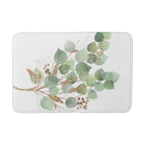 GREEN EUCALYPTUS BRANCH WHITE BATH MAT