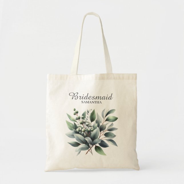 Green Eucalyptus Bridesmaid Tote Bag (Front)