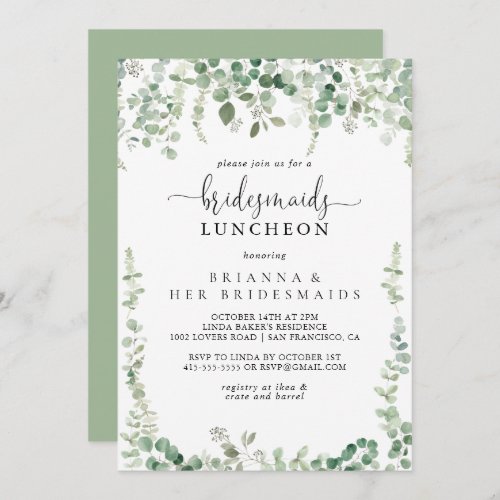 Green Eucalyptus Bridesmaids Luncheon Shower  Invitation