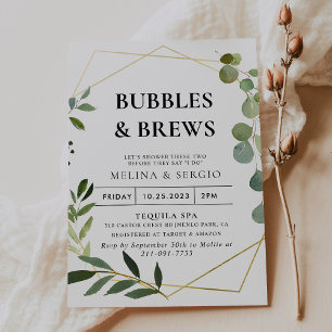 Green Eucalyptus Bubbles & Brews Bridal shower Invitation
