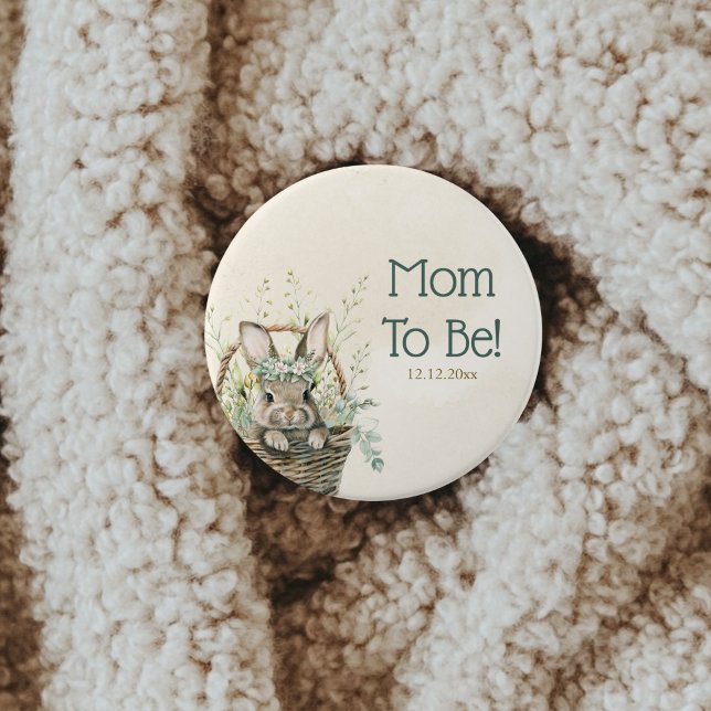 Green Eucalyptus Bunny Rabbit Baby Shower  Button (Creator Uploaded)