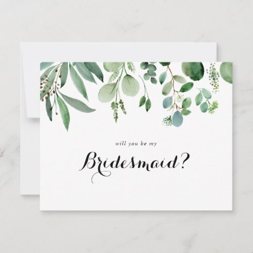 Green Eucalyptus Calligraphy Bridesmaid Proposal Note Card