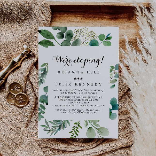 Green Eucalyptus Calligraphy Elopement Reception Invitation (Creator Uploaded)
