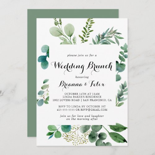 Green Eucalyptus Calligraphy Wedding Brunch Invitation
