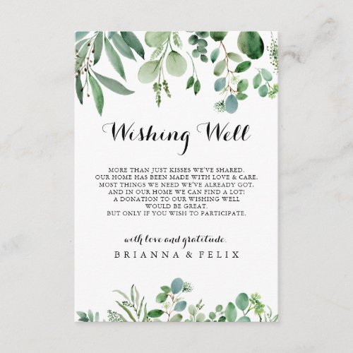 Green Eucalyptus Calligraphy Wedding Wishing Well Enclosure Card