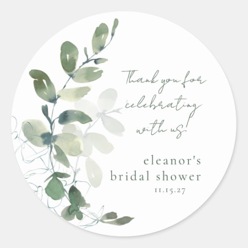 Green Eucalyptus Custom Bridal Shower Thank You Classic Round Sticker