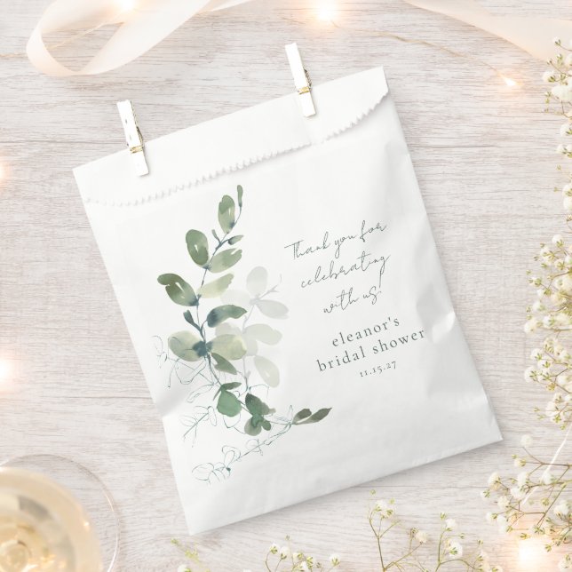 Green Eucalyptus Custom Bridal Shower Thank You Favor Bag (Clipped)