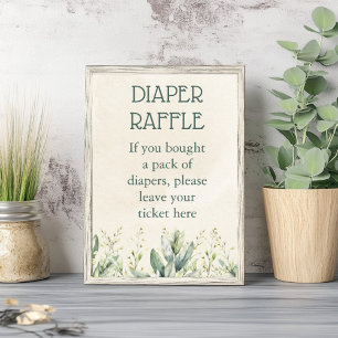 Green Eucalyptus Diaper Raffle Baby Shower Poster