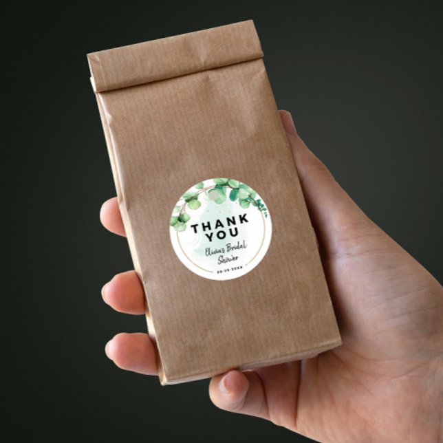 Green Eucalyptus Elegant Modern Bridal Shower Classic Round Sticker (Creator Uploaded)