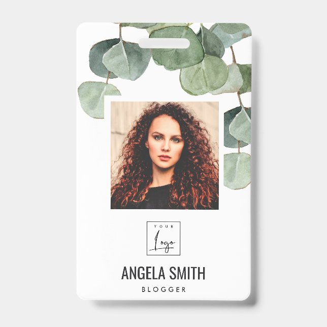 GREEN EUCALYPTUS EMPLOYEE PHOTO BARCODE NAME BADGE (Front)