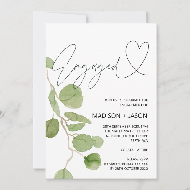 Green Eucalyptus Engagement Party Invitation (Front)