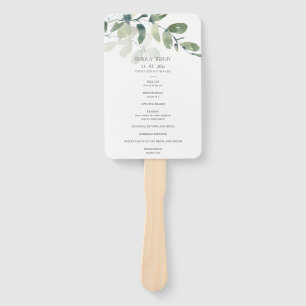 GREEN EUCALYPTUS FAUNA WATERCOLOR WEDDING PROGRAM HAND FAN