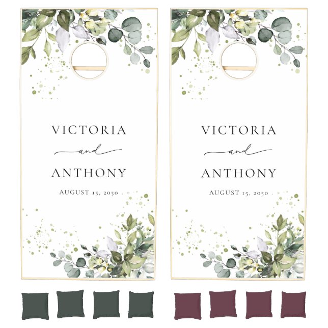 Green Eucalyptus Floral Bridal Shower Cornhole Set (Set)
