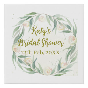 Green eucalyptus floral bridal shower name date go faux canvas print