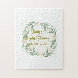 Green eucalyptus floral bridal shower name date go jigsaw puzzle