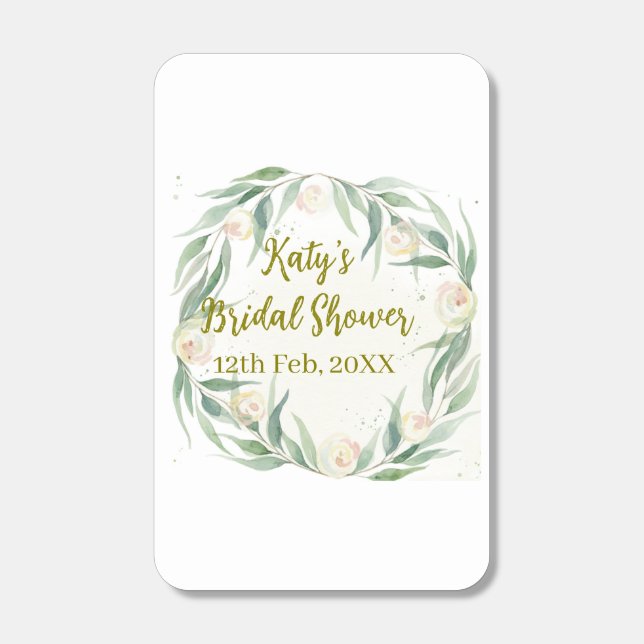 Green eucalyptus floral bridal shower name date go matchboxes (Front)