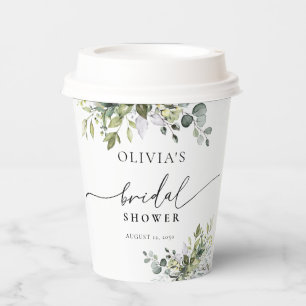 Green Eucalyptus Floral Bridal Shower Paper Cups