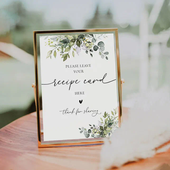 Green Eucalyptus Floral Recipe Card Sign | Zazzle