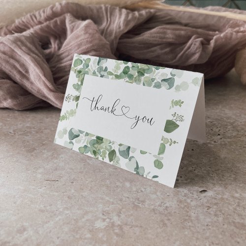 Green Eucalyptus Folded Wedding Thank You Card
