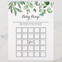 Green Eucalyptus Foliage Baby Bingo Shower Game