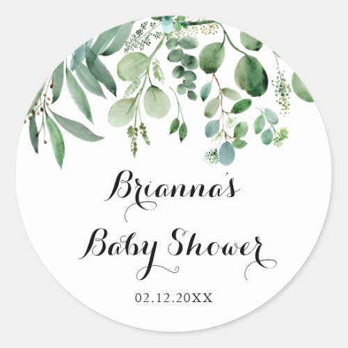 Green Eucalyptus Foliage Baby Shower Favor Classic Round Sticker