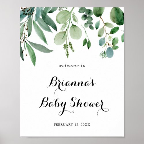 Green Eucalyptus Foliage Baby Shower Welcome Poster