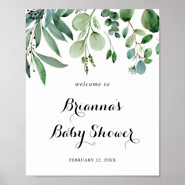 Green Eucalyptus Foliage Baby Shower Welcome Poster (Front)
