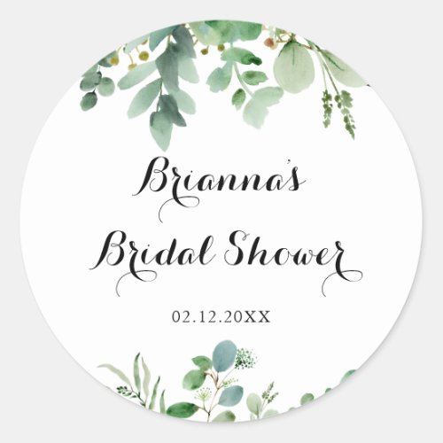 Green Eucalyptus Foliage Bridal Shower Favor Classic Round Sticker