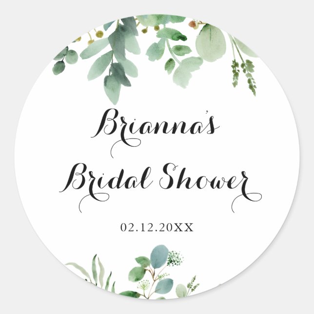 Green Eucalyptus Foliage Bridal Shower Favor Classic Round Sticker (Front)