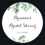 Green Eucalyptus Foliage Bridal Shower Favor Classic Round Sticker<br><div class="desc">This green eucalyptus foliage bridal shower favor sticker is perfect for a tropical wedding shower. The design features hand-painted artistic beautiful eucalyptus green leaves,  assembled into neat bouquets to embellish your event.</div>