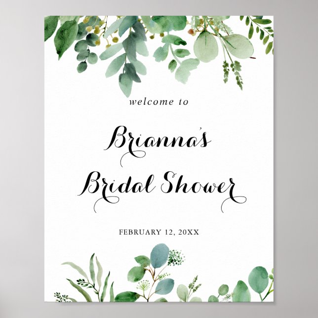 Green Eucalyptus Foliage Bridal Shower Welcome Poster (Front)
