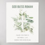 Green Eucalyptus Foliage Cross God Bless Roman Poster
