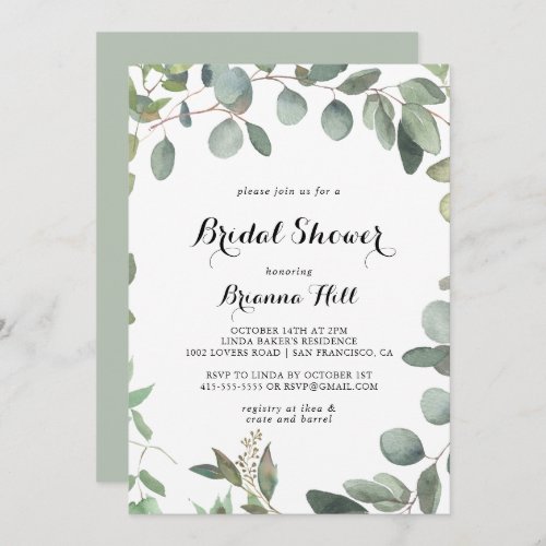 Green Eucalyptus Foliage Delight Bridal Shower Invitation