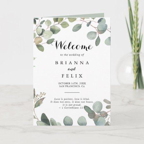 Green Eucalyptus Foliage Delight Folded Wedding Program