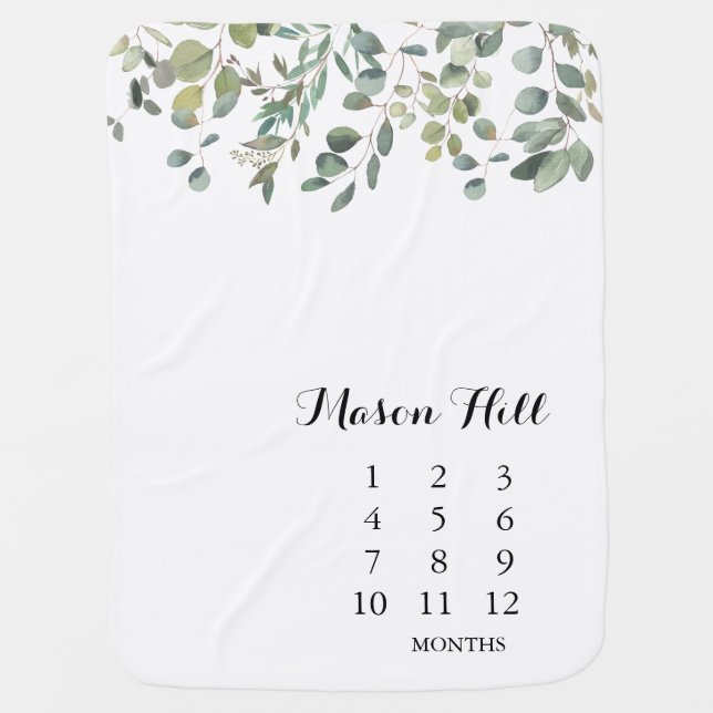 Green Eucalyptus Foliage Delight Personalized Baby Blanket (Front)