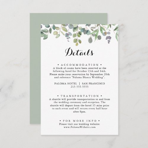 Green Eucalyptus Foliage Delight Wedding Details Enclosure Card