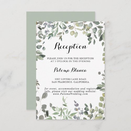Green Eucalyptus Foliage Delight Wedding Reception Enclosure Card