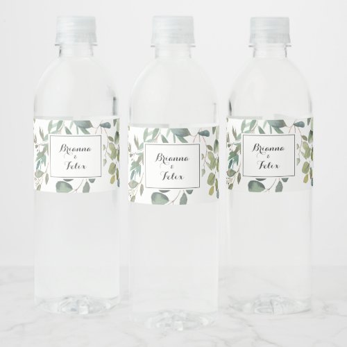 Green Eucalyptus Foliage Delight Wedding Water Bottle Label