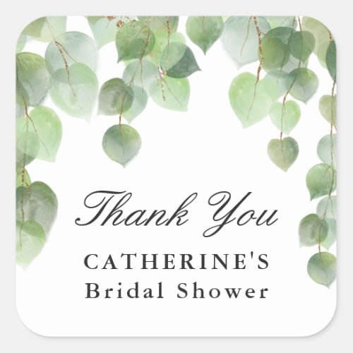 Green Eucalyptus Foliage Thank You Favor Square Sticker